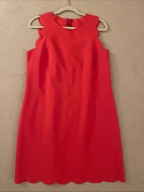 J. Crew Red Scallop-Hem Sleeveless Shift Dress